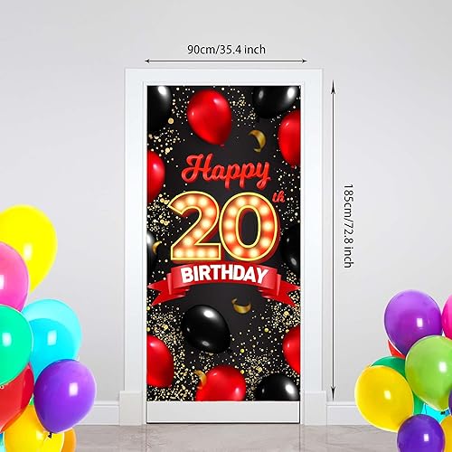 Miniatura 2 de Cartel de feliz cumpleaños 20 color rojo y negro, globos para decoración temática de globos para niñas y mujeres, princesas de 20 años, suministros