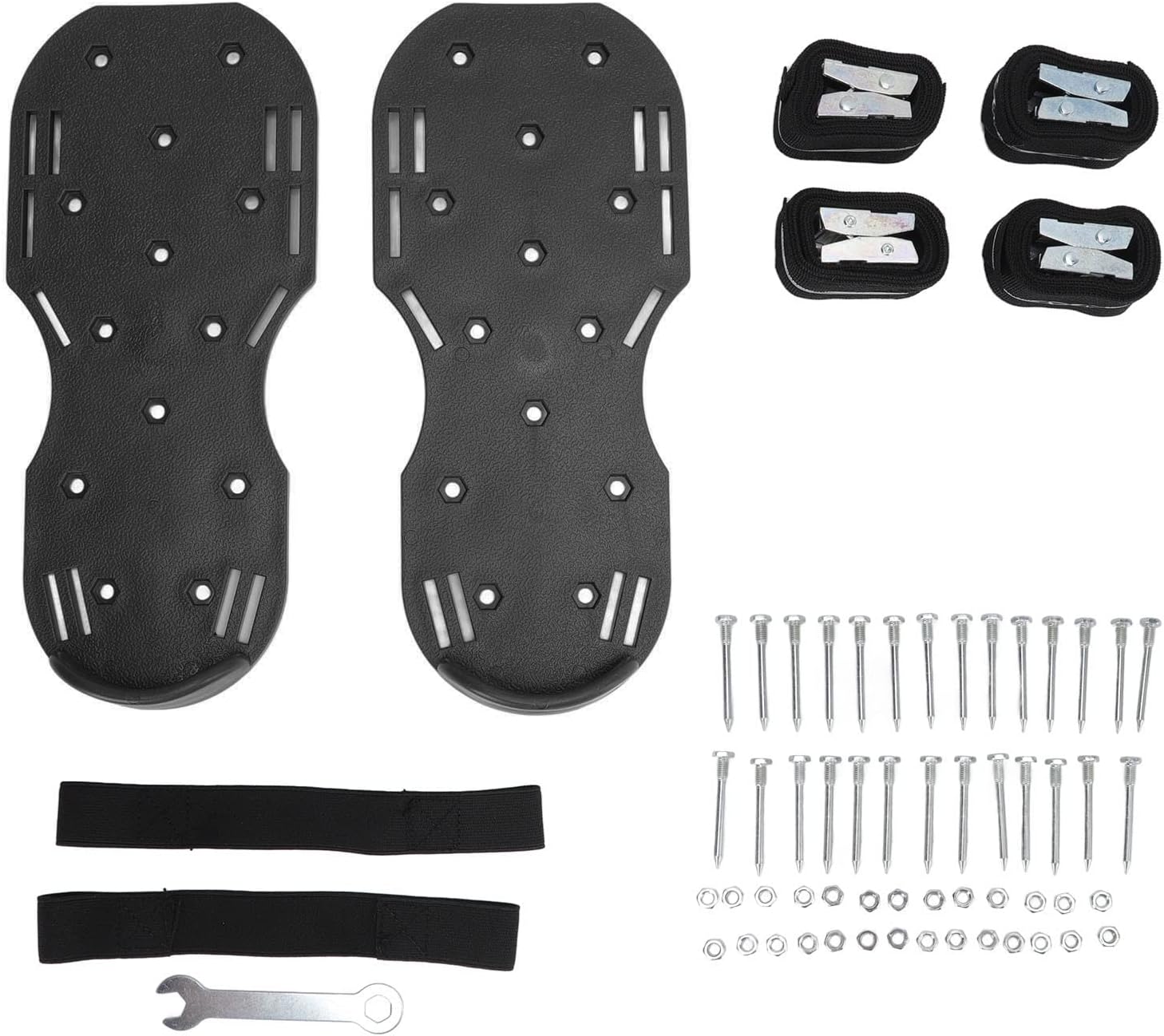 Lawn Aerator Shoes with Strap, Garden Grass Loosening Tools, Black, Size 29.5cm - Metal Buckles for Secure Fit, Zinc Alloy Nails for Effective Soil Aeration (Black)