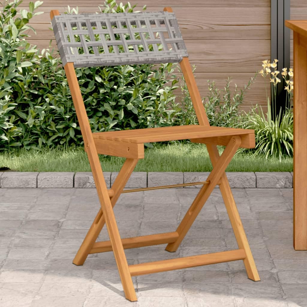 vidaXL Chaises de bistrot Lot de 2 Gris Bois Massif d'acacia et rotin, Chaise de Bistro d'extérieur, Chaise Pliable, Chaise de Bistro en résine tressée