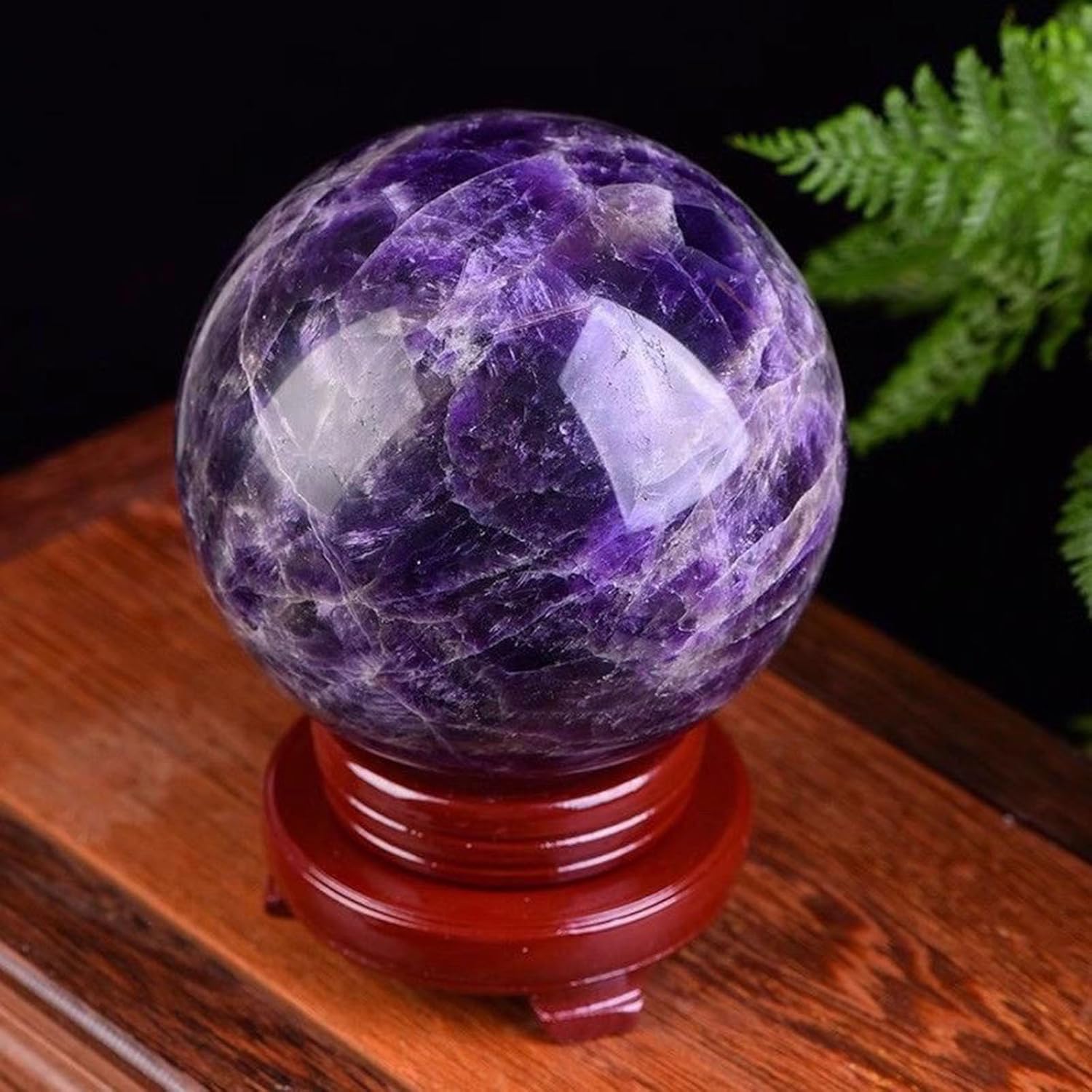 Feng Shui Crystal Stone Amethyst Crystal Ball Crystals Sphere Sculpture Home Office Decor Scrying Purple Crystal Ball with Wooden Stand,6cm