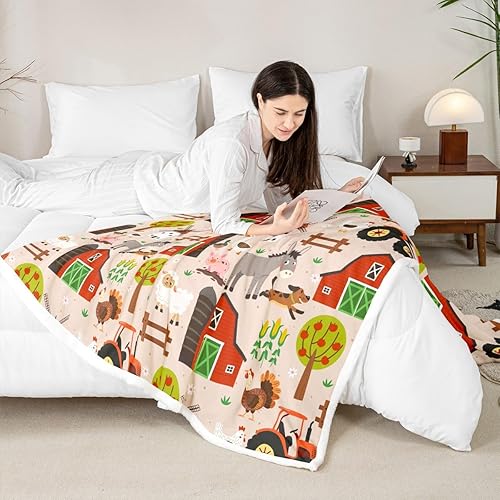 Miniatura 4 de Barn House Truck Car Flannel Blanket,Farm Animal Fleece Blanket for Room Decor,Rustic Farmhouse Style Throw Blankets for Sofa Couch,Throw 50"x60"