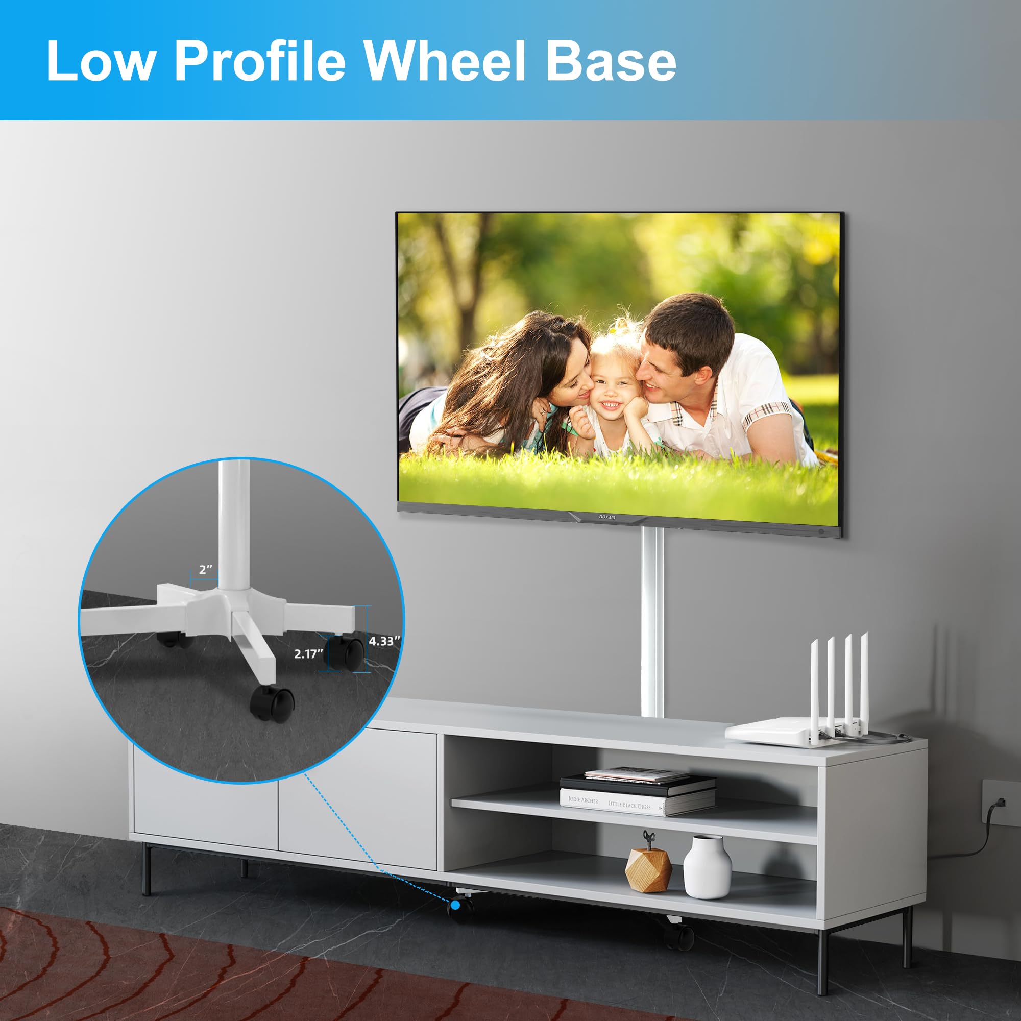 XINLEI Carrello TV Mobile su Ruote per Schermo Piatto/Curvo 21-60 Pollici, Altezza Regolabile con Ripiano, Portata 35 kg, VESA Max 400x400 mm, Bianco ML55AW