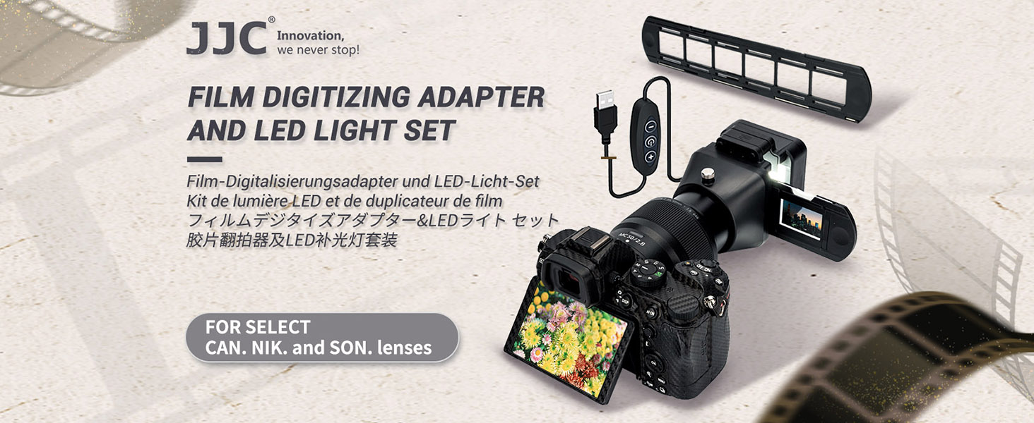 フィルムデジタライズセット【専用レンズ付き】 JJC 35mmフィルムデジタイズアダプター & LEDライトセット フィルム