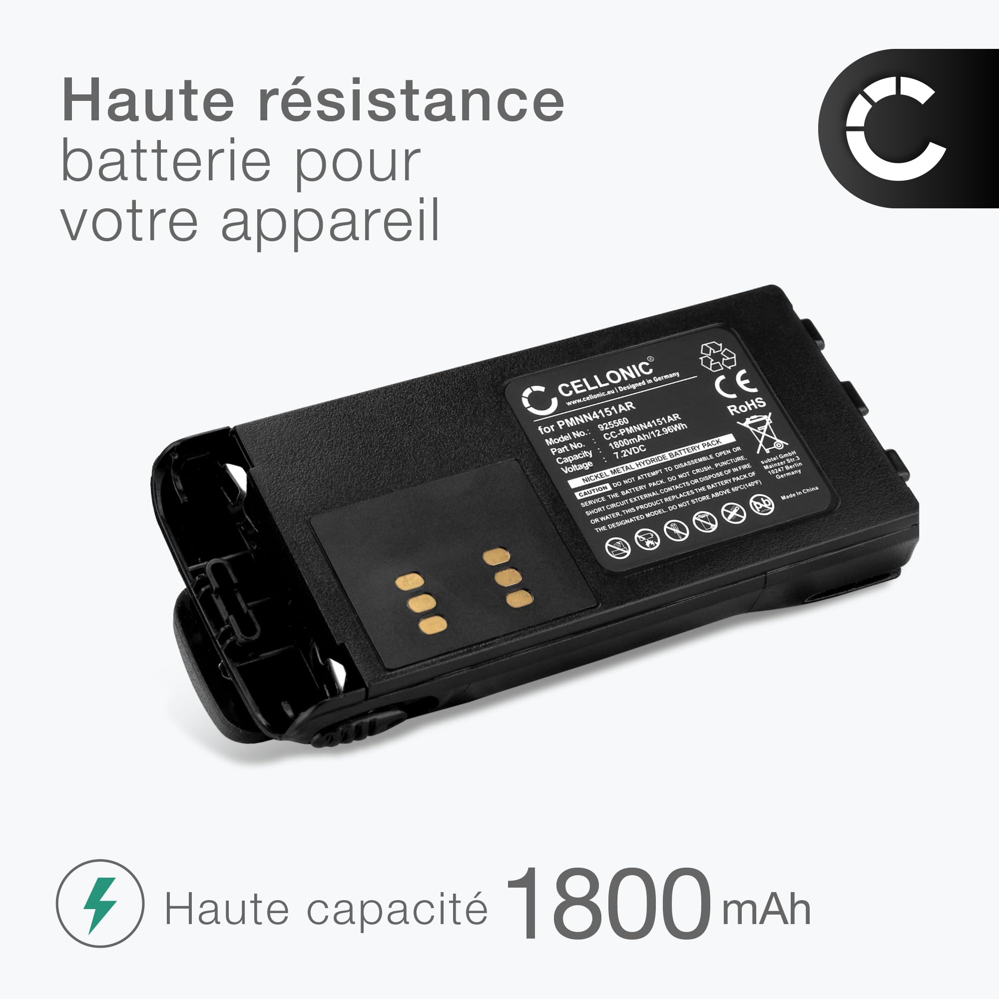 CELLONIC 1x Batterie pour Poste émetteur-récepteur Compatible avec Motorola GP340, GP380, GP360, PMNN4151AR - (1800mAh, 7.2V)