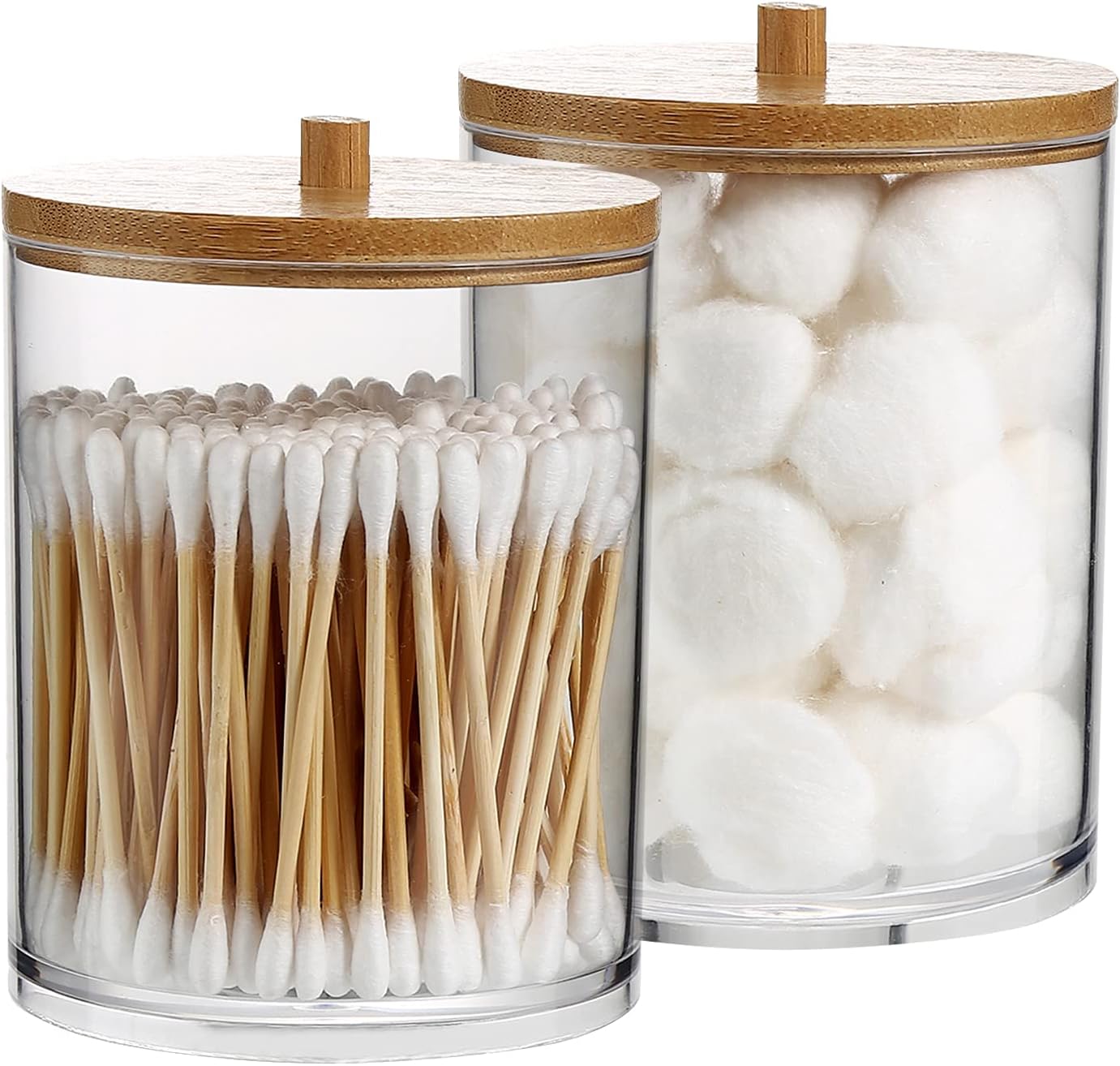 DoMiDoLa 3 Pack Acrylic Qtip Holder Dispenser for Cotton Ball Pad Round Swab Holder,Clear Plastic Apothecary Jars for Bathroom Canister Accessories Storage Organizer and Vanity Makeup Organizer : Home & Kitchen