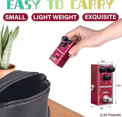 Miniatura 7 de Pedal de efectos de guitarra eléctrica del compresor, Lotkey Mini tipo DC 9V True Bypass