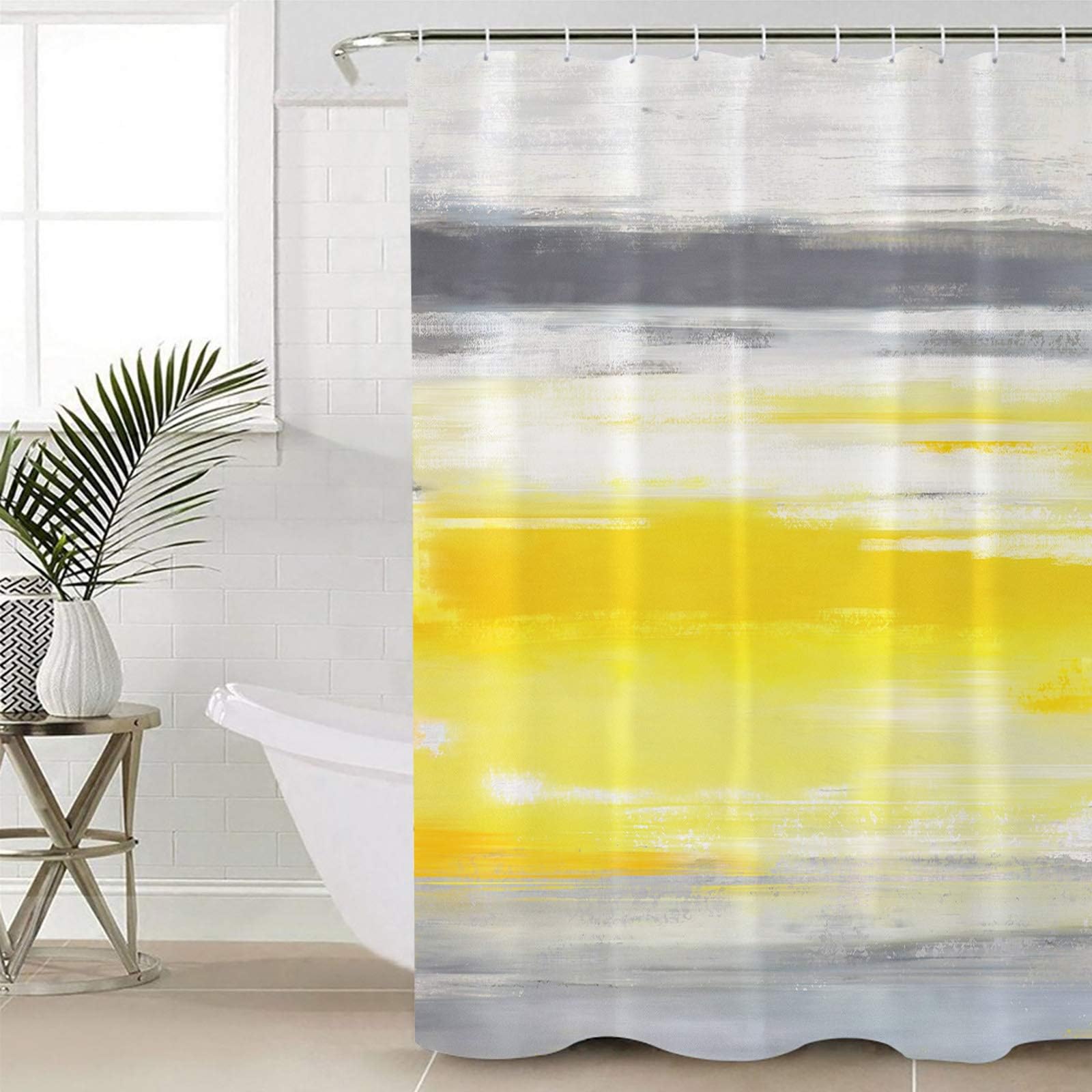 EZON-CH Fabric Shower Curtain with Hooks, Abstract Art Grey Yellow Pattern Decorative Curtains for Bathroom Machine Washable Waterproof Shower Curtains 72x78 inch
