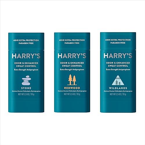 Harry's - Desodorante antitranspirante extra fuerte para hombres, paquete variado, piedra (Stone), secuoya, tierras salvajes (wildlands), (3