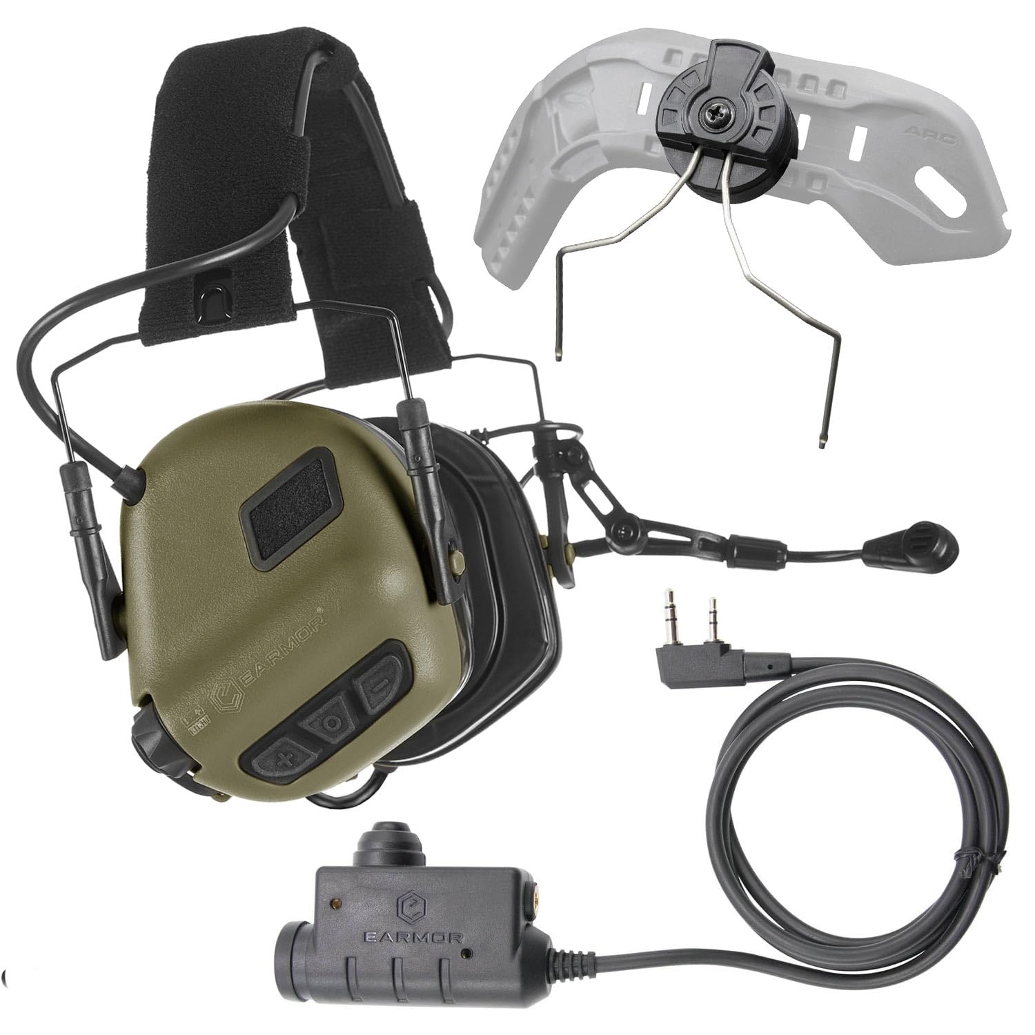 Earmor Bundle: M32 Plus Headset + ARC Fast Helmadapter + M51 PTT Radioadapter – Aktiver Gehörschutz, IPX5, Komplettset