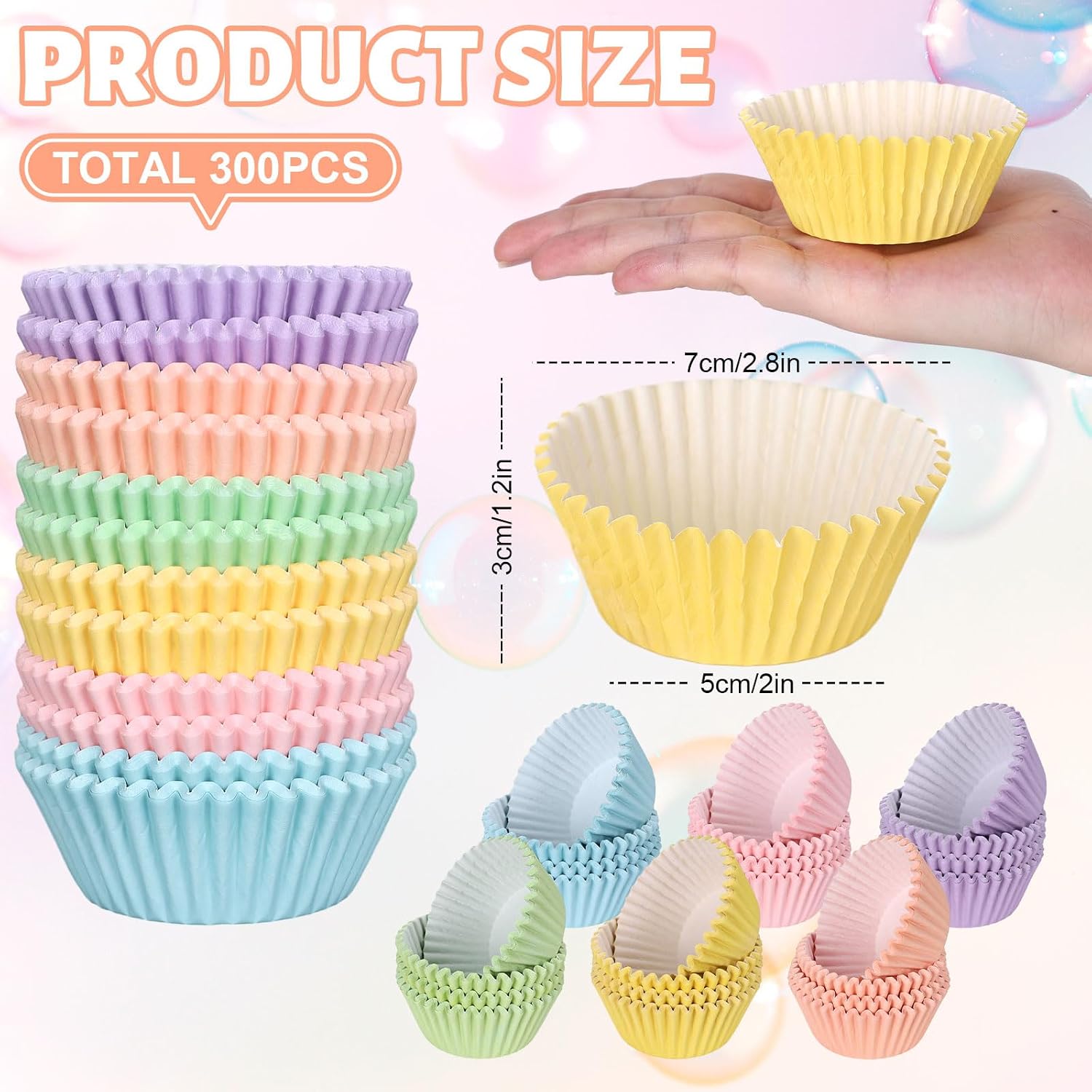 300Pcs Colorful Cupcake Liners Pastel Color Cupcake Wrappers — view 2