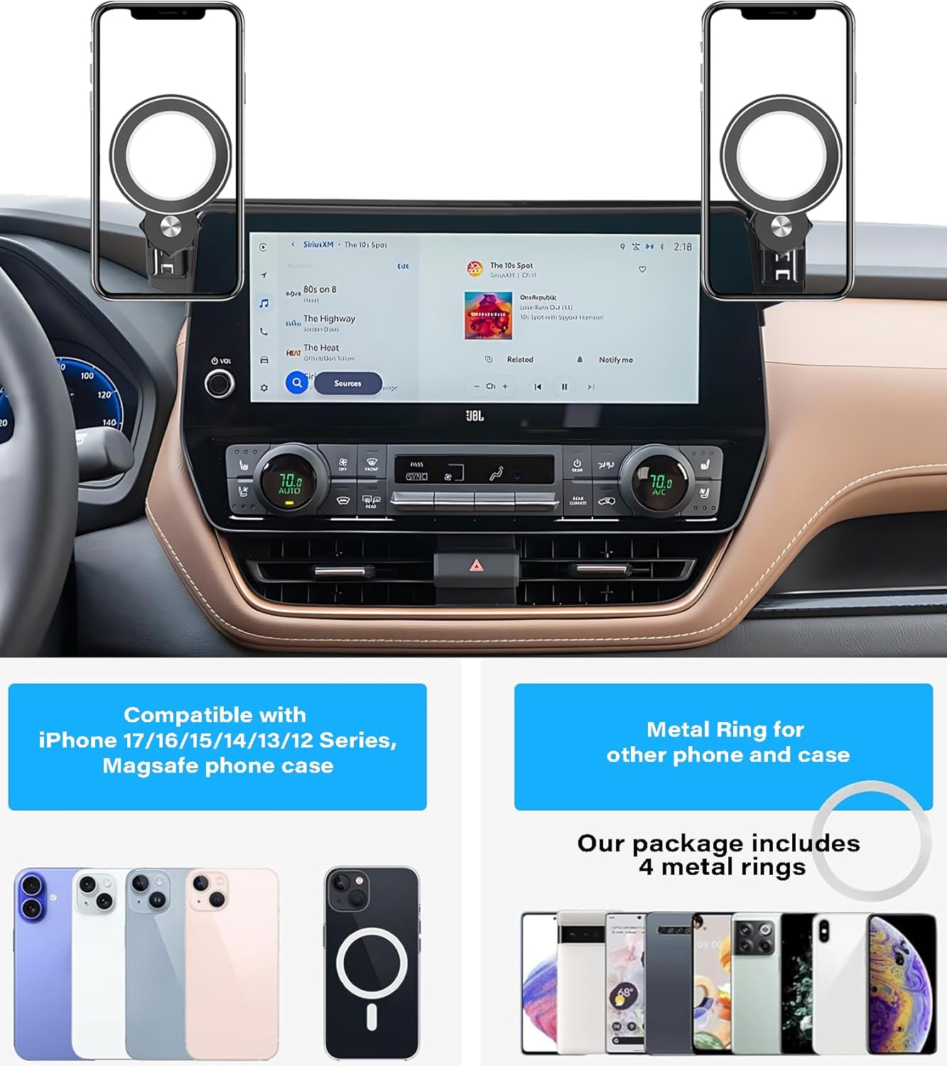 Magnetic Car Phone Holder for Toyota Grand Highlander/Grand Highlander Hybrid 2024 2025 2026 Accessories Apply to 12.3 Inch Screen Fixed Clip MagSafe Passenger Cell Phone Mount