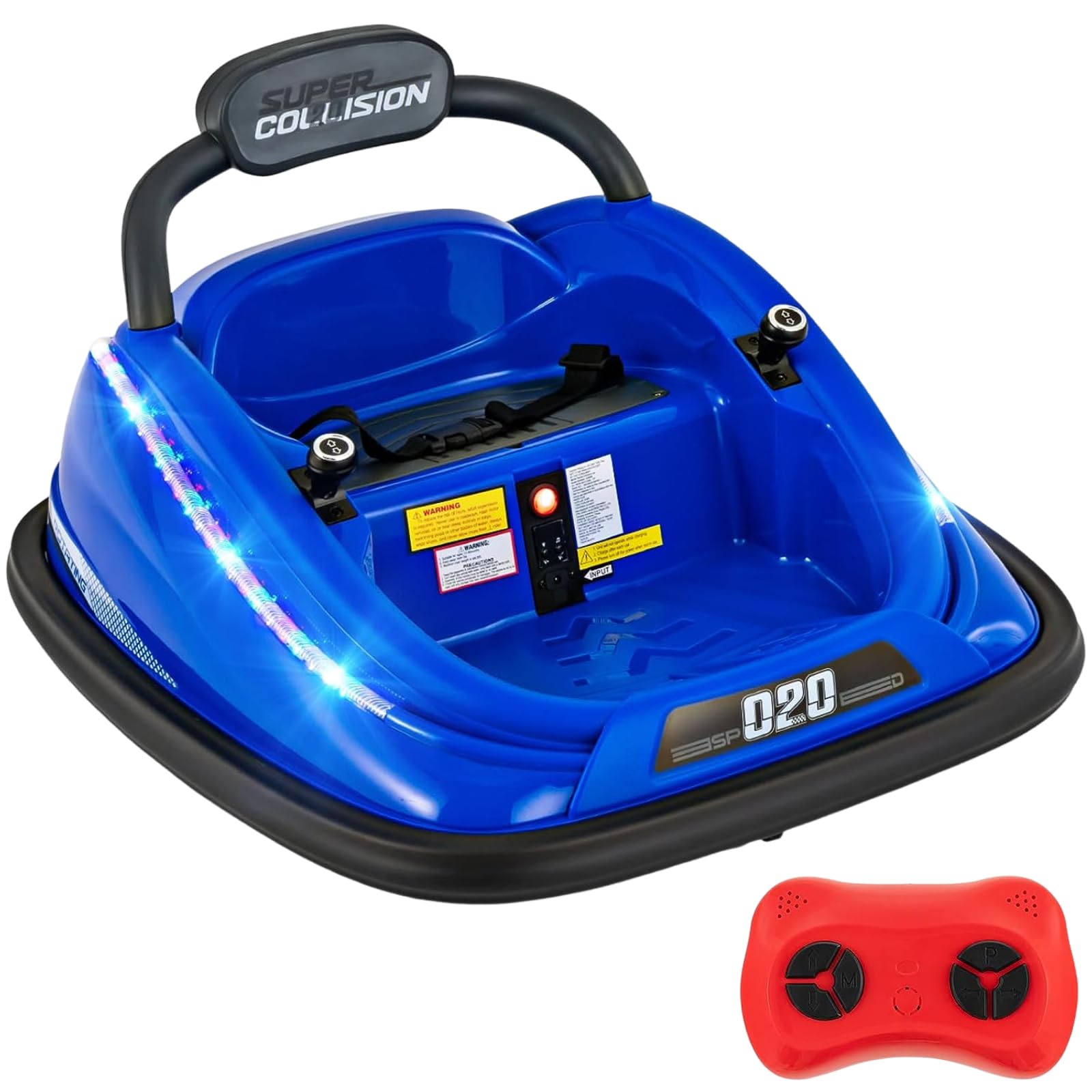Maxmass 12V Kids Bumper Car, 360° Spin Toddler Electric Ride on Waltzer Car with Remote Control, Lights & Music, Dual Joystick and Safety Belt, Children Battery Powered Vehicle for Boys Girls (Blue)