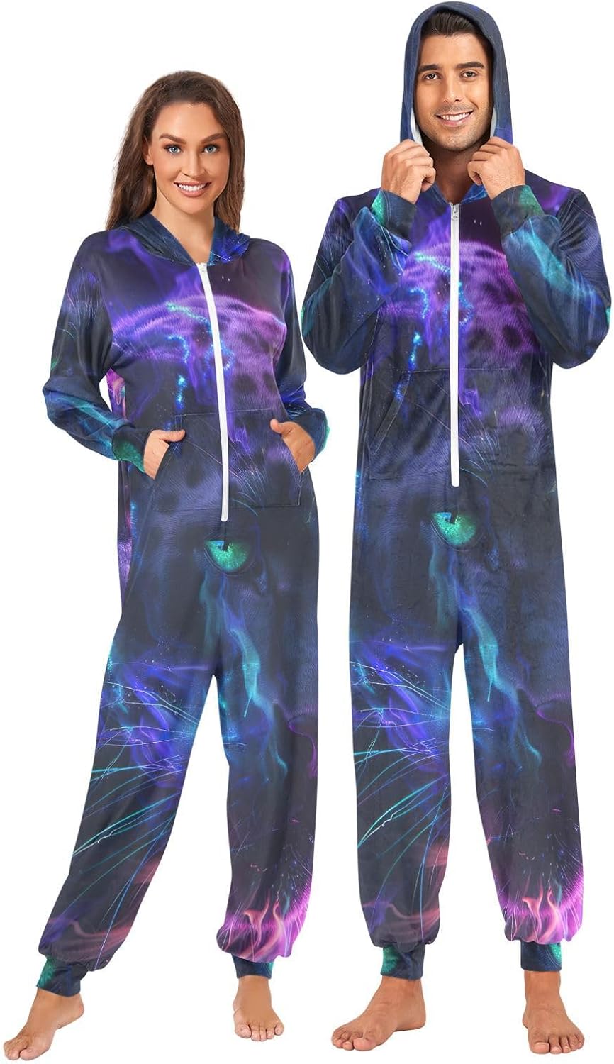 GAIREG Cool Panther Purple Unisex Adult Costume Onesie, Soft Men Women Christmas Pajamas Onesie