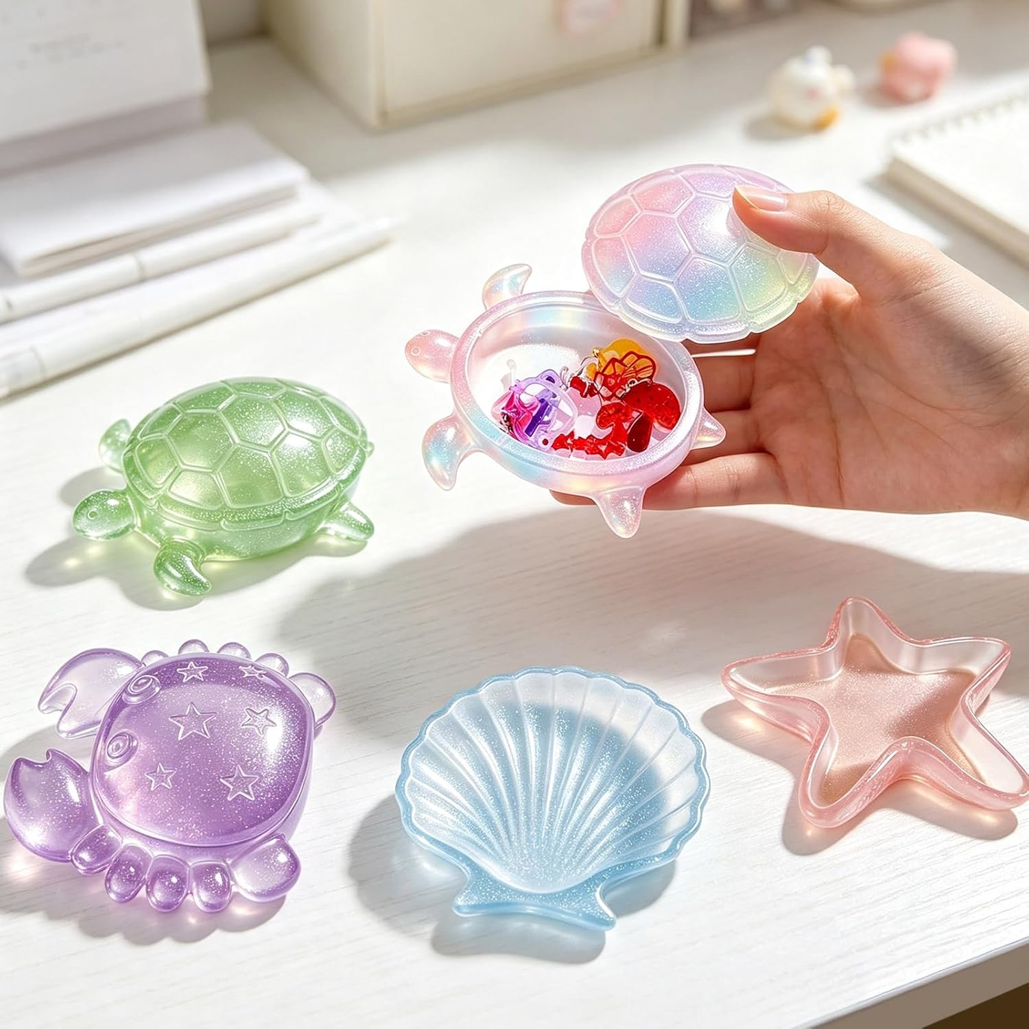 4Pcs Turtle Resin Molds w/Lid, Ocean Theme for DIY Home Decor & Clay Craft