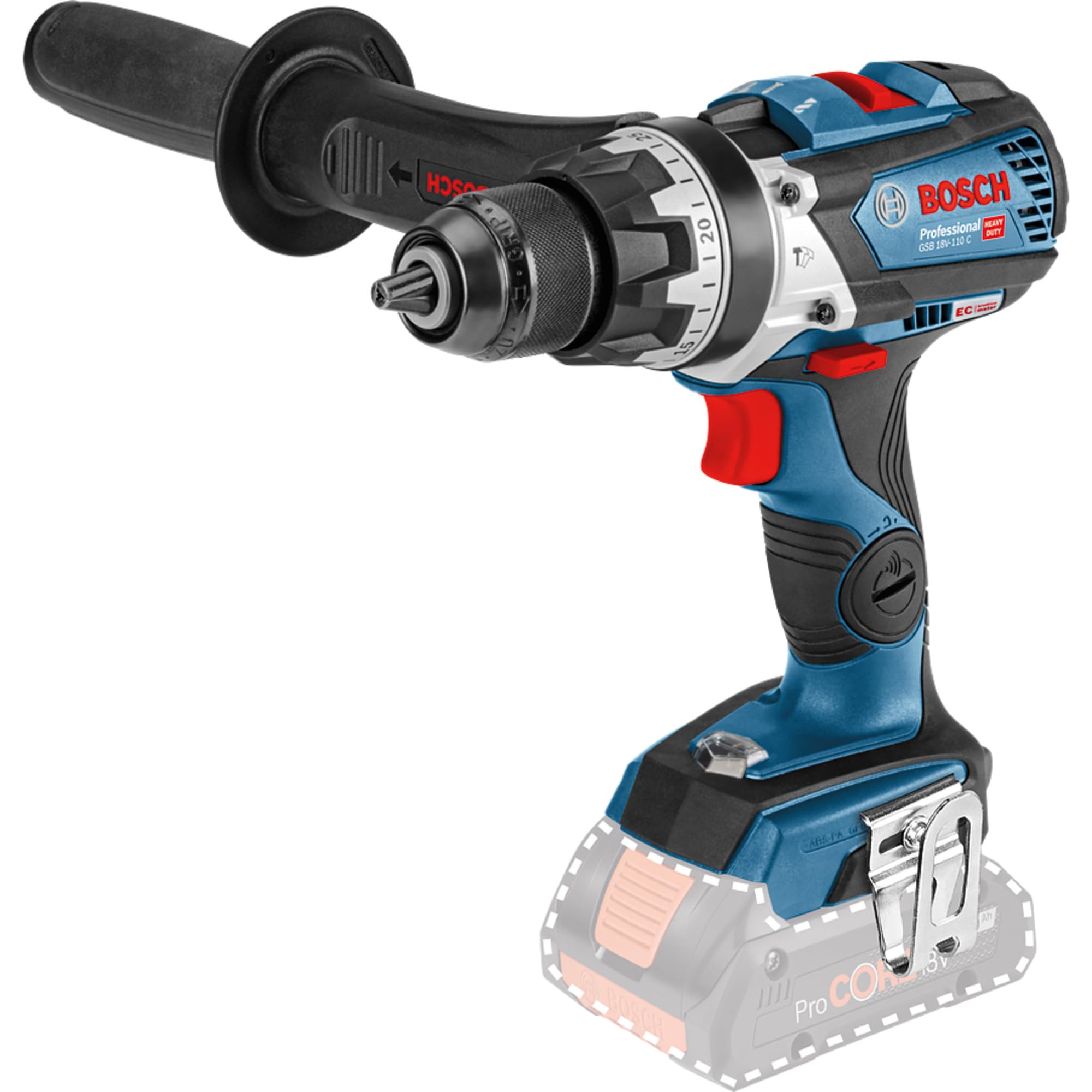 18V System Cordless Combi Drill GSB 18V-110 C (max. torque of 110 Nm, incl. Aux. Handle, without battery/charger)