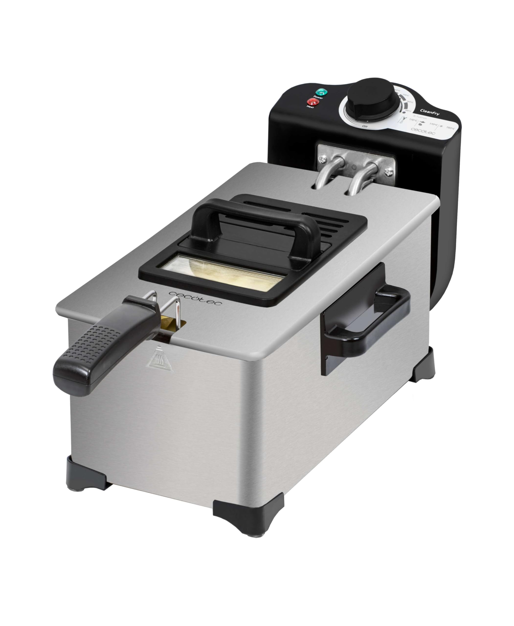 Cecotec 3L Cleanfry 3 L Full Stainless Steel Electric Fryer 2000 W, Stainless Steel, OilCleaner Filter, Body, Bucket, Lid and Stainless Steel Basket, Lid with Window and Anti-Odor Filter