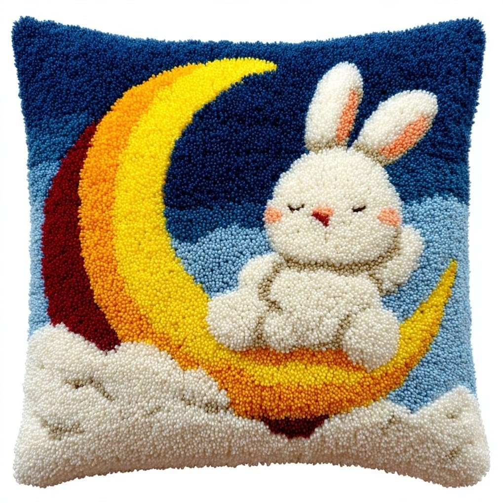 AxiangziK DIY Latch Hook Pillow Kit,The Rabbit Sitting on the Moon