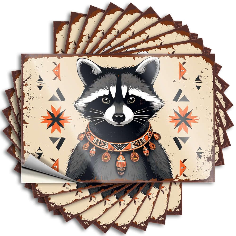 Decals Raccoon Wearing an Ornate Necklace with Geometric Patterns for Funny Man Cave & Personalized - 3D Wall Decor and Humorous Game Sign(12X18CM-6Pcs)