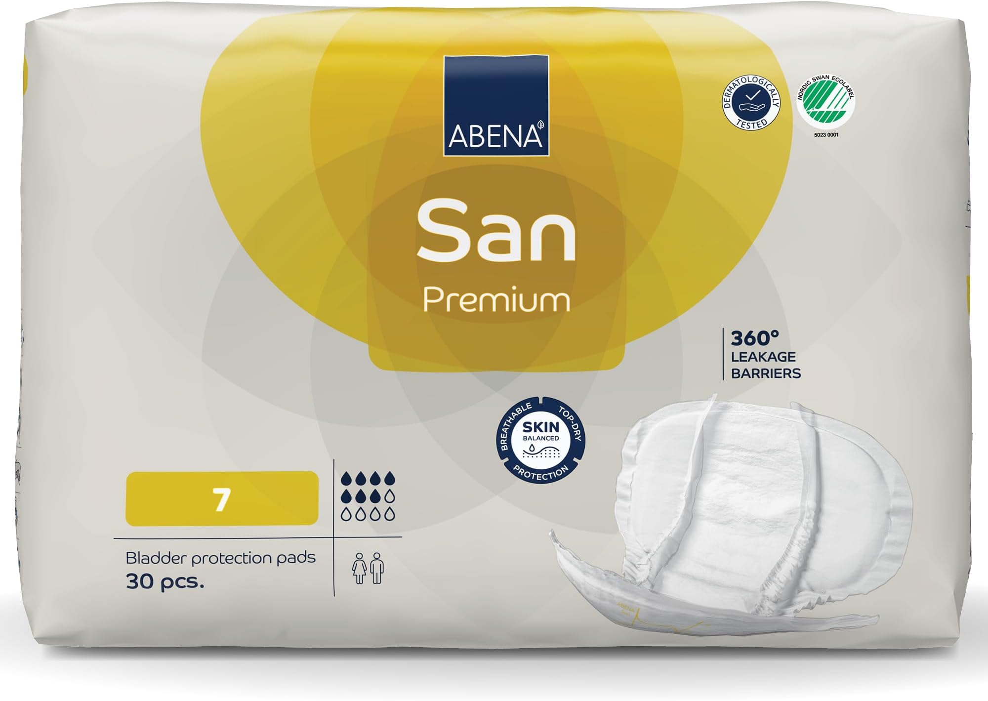 San Premium Incontinence Pads, Moderate Absorbency, (Sizes 4 to 7), Size 7, 30 Count