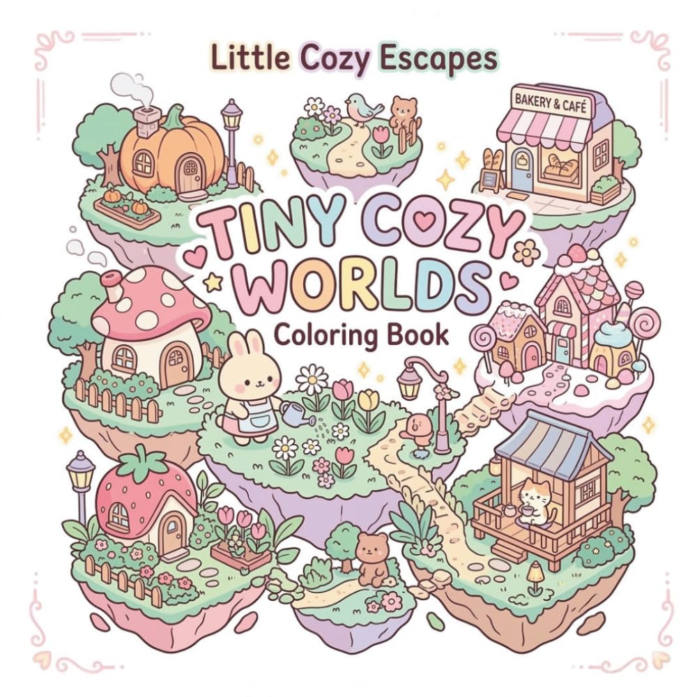 Little Cozy Escapes: Tiny Cozy Worlds Coloring Book Cute Rabbit Sisters and Animal Friends Miniature Worlds: 40 Cute Cozy Miniature Scenes with Rabbit Sisters and Animal Friends