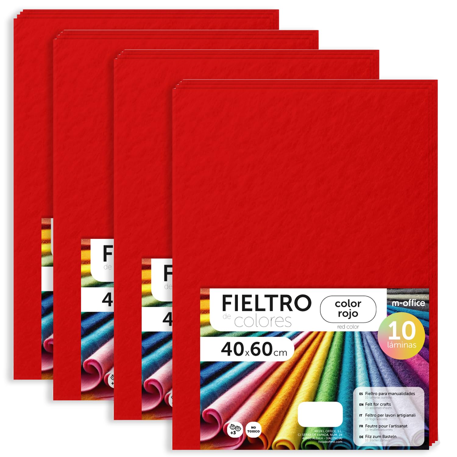 m-office Bastelfilz für DIY-Projekte, Filzplatten in bunten Farben, Weich und Flexibel, Material für Nähen und Patchwork Stoffe, Ideal Handarbeiten, Deko Kunsthandwerk, 20x30cm, (Rot, 40 Stk)