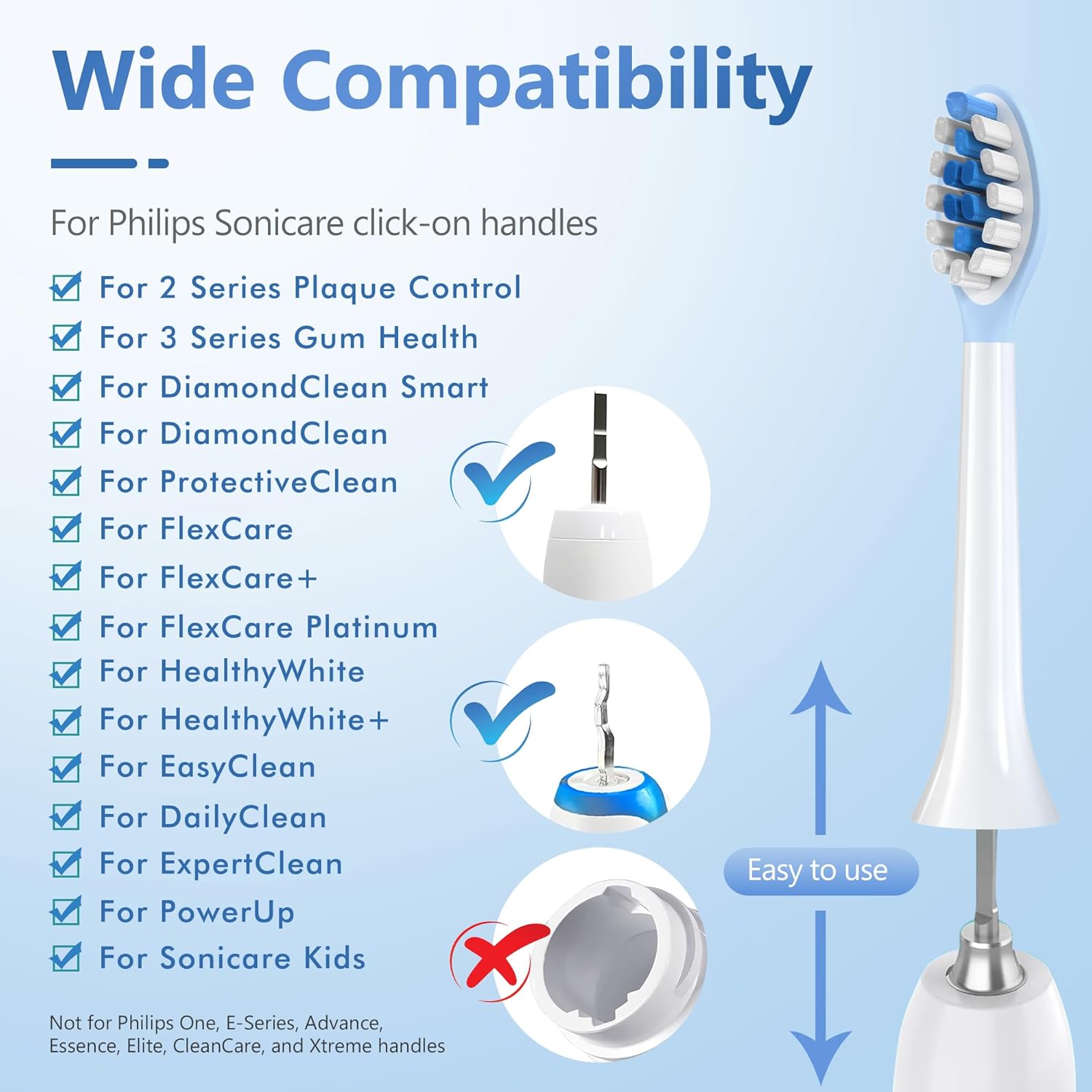 Replacement Toothbrush Heads for Philips Sonicare Electric Toothbrush, 2-in-1 Tongue Cleaner, 6 Pack, Ice Blue,Suitable for Philips Sonicare Heads, C2, C1, C3, W1, W2, W3, G1, G2, G3 Blue & White 1 Count (Pack of 6)