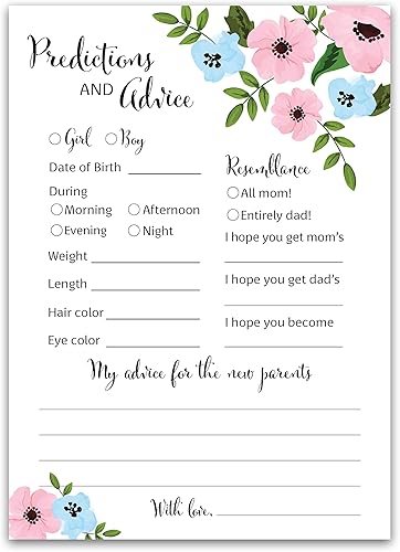GENDER REVEAL Tarjetas de predicción y consejos – Paquete de 25 – Juegos de baby shower azules o rosas, nuevos padres, mamá y papá futuros, mensaje