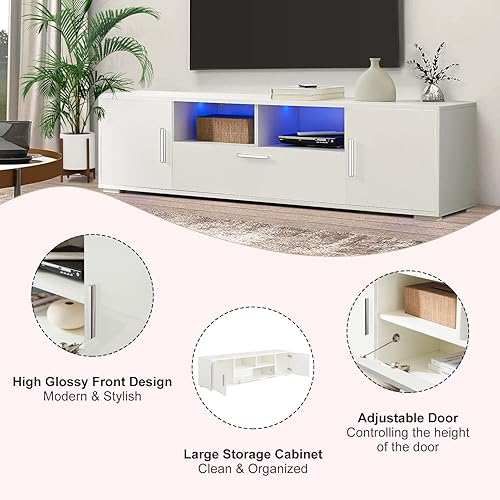 Miniatura 4 de Noskatu Soporte de TV para televisores de hasta 65 pulgadas con cajones de almacenamiento y estantes abiertos centro de entretenimiento con luces