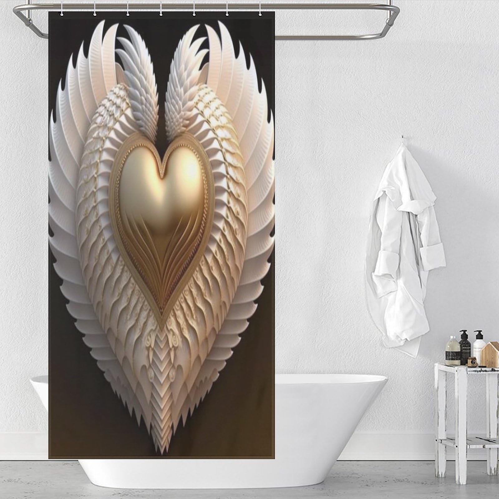 Rideau de douche Gold Heart élégant motif cœur doré pour embellir votre salle de bain