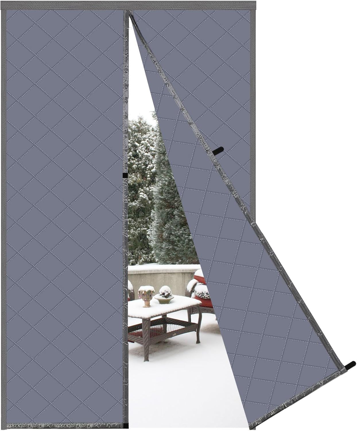 Magnetic Thermal Insulated Door Curtain 30x80inch, Grey Oxford Filling with Thicker Polyester, Patio Door Insulation for Winter Cold Protection, Doorway Cover