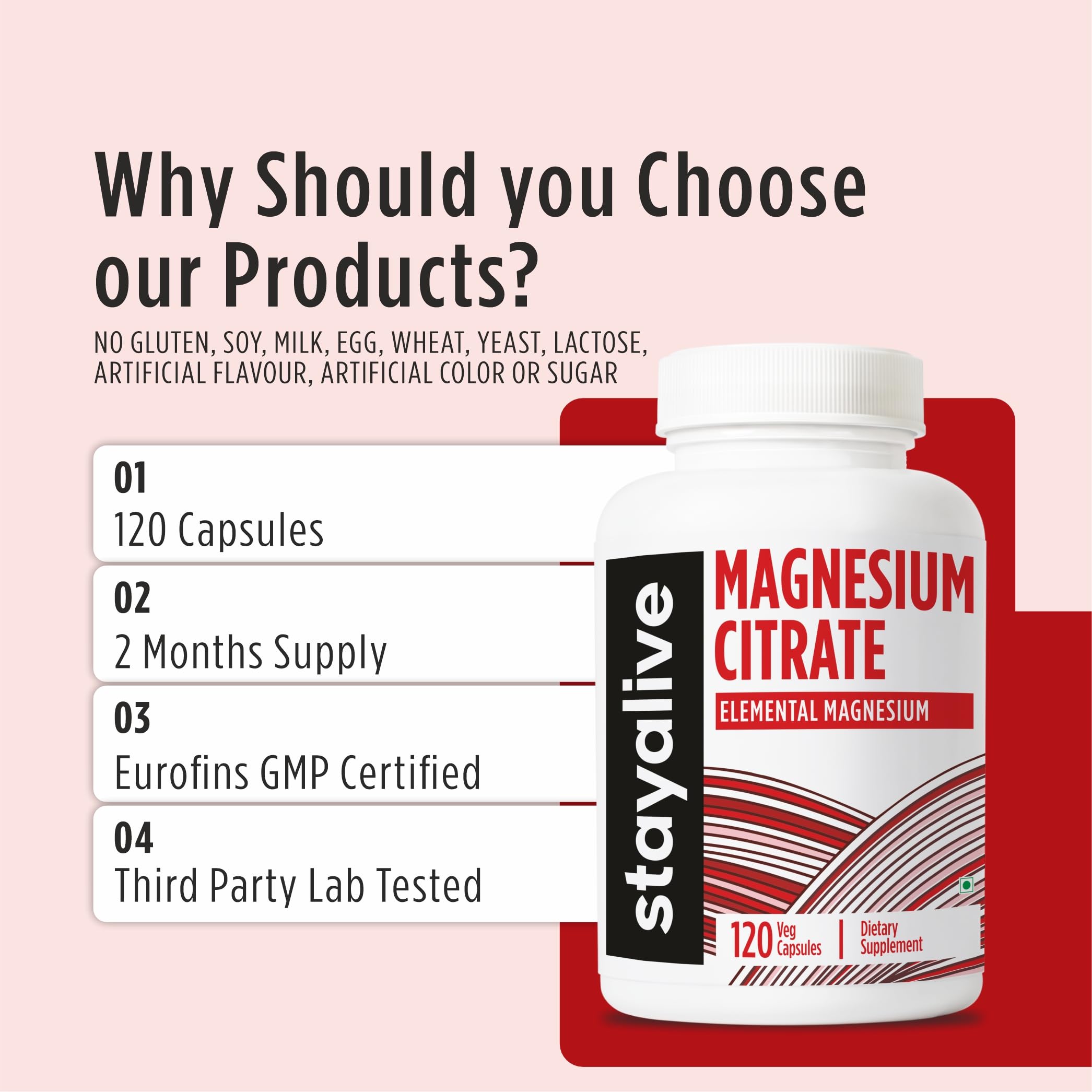 STAY ALIVE Magnesium Citrate Supplement | High Absorption Chelated Magnesium Supplement | Supports Muscle Recovery, Sleep, Bone Health & Energy Production | Non-GMO & Gluten-Free | 120 Capsules 4