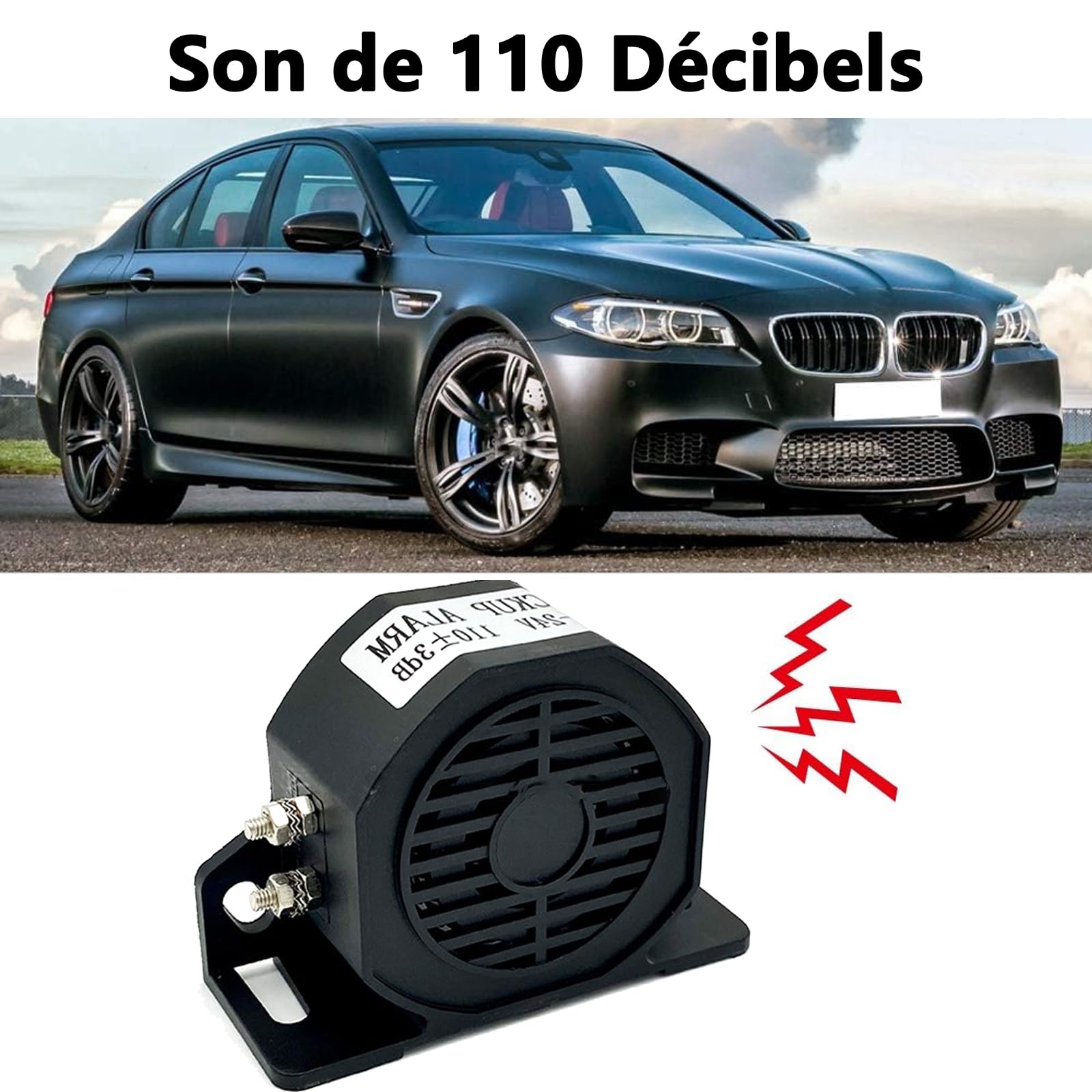 Avertisseur de Recul Universel, 12-24V, 110db Klaxon Alarme de Voiture Recul D'avertissement pour Voitures Camions Fourgonnettes Véhicules Lourds(Carrée Alarme De Recul)