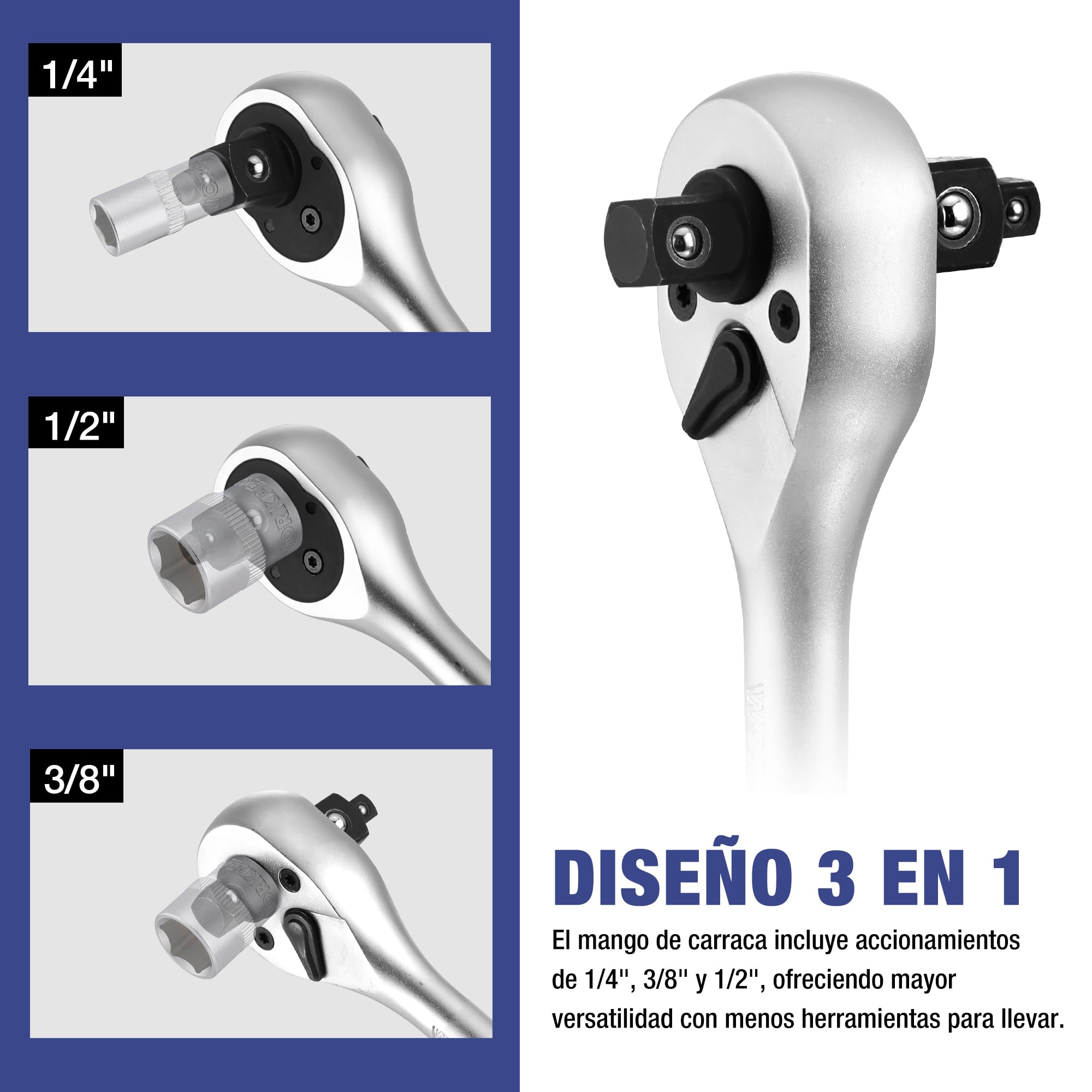 WORKPRO Caja Herramientas, Juego de Llaves de Vaso de 22 Piezas con Mango de Trinquete, Llave de Carraca de 1/4”, 3/8”, 1/2”, Llaves de Vaso Métricas de Acero C-V con Barras de Extensión, con Estuche