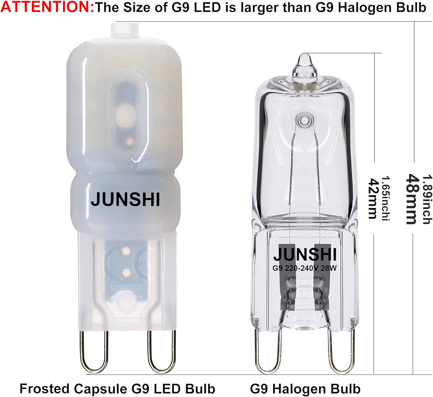 JUNSHI G9 LED Bulb 2.5W(20W 25W Halogen Equivalent) 6000K Daylight White Cool White 220 Lumens Non-Dimmable AC110-130V LED Light Bulb for Ceiling Light,Pack of 10
