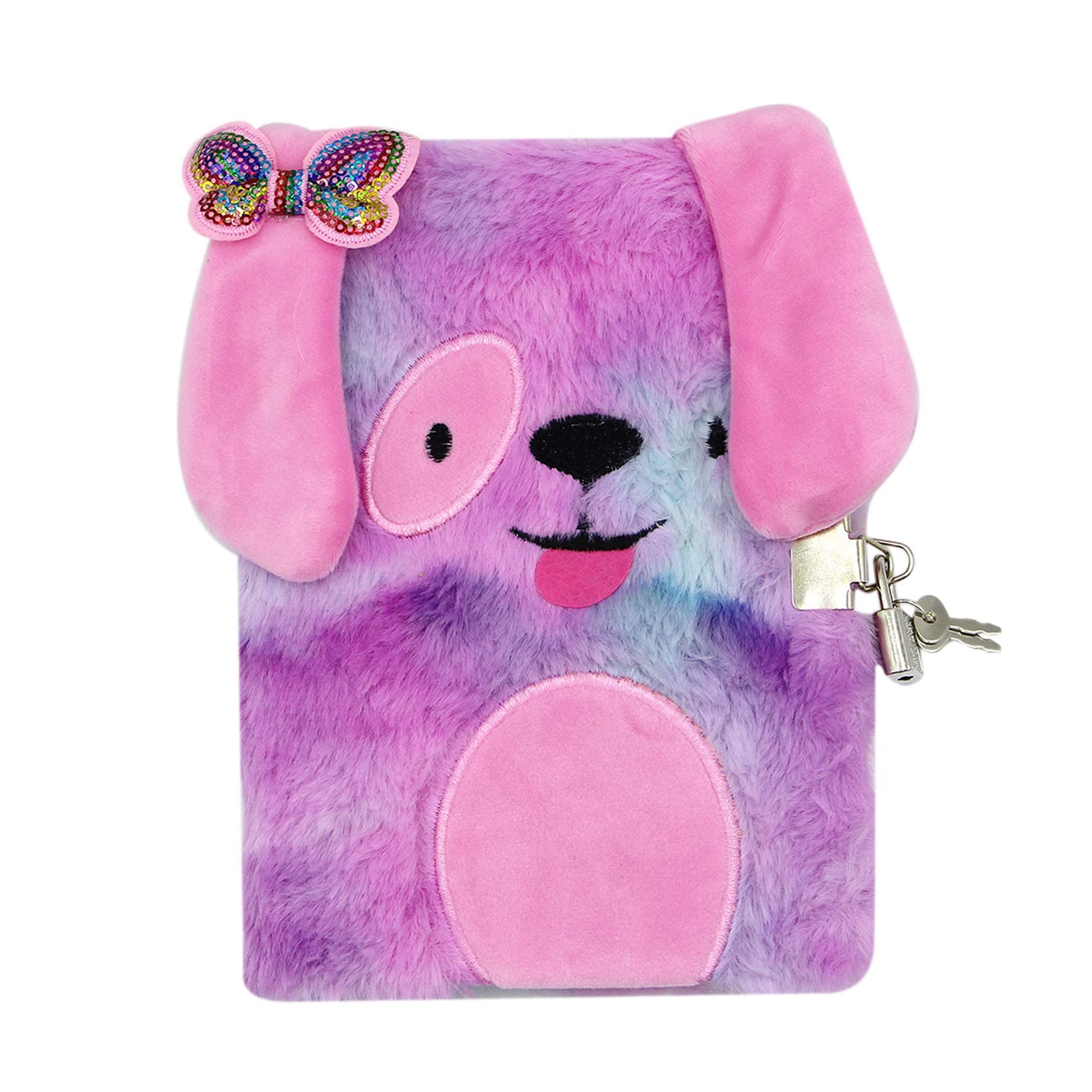 KASTWAVE Cute Plush Rainbow Dog Diary with Lock & Keys - 160 Pages Lined Journal for Girls, Perfect for School & Office Supplies