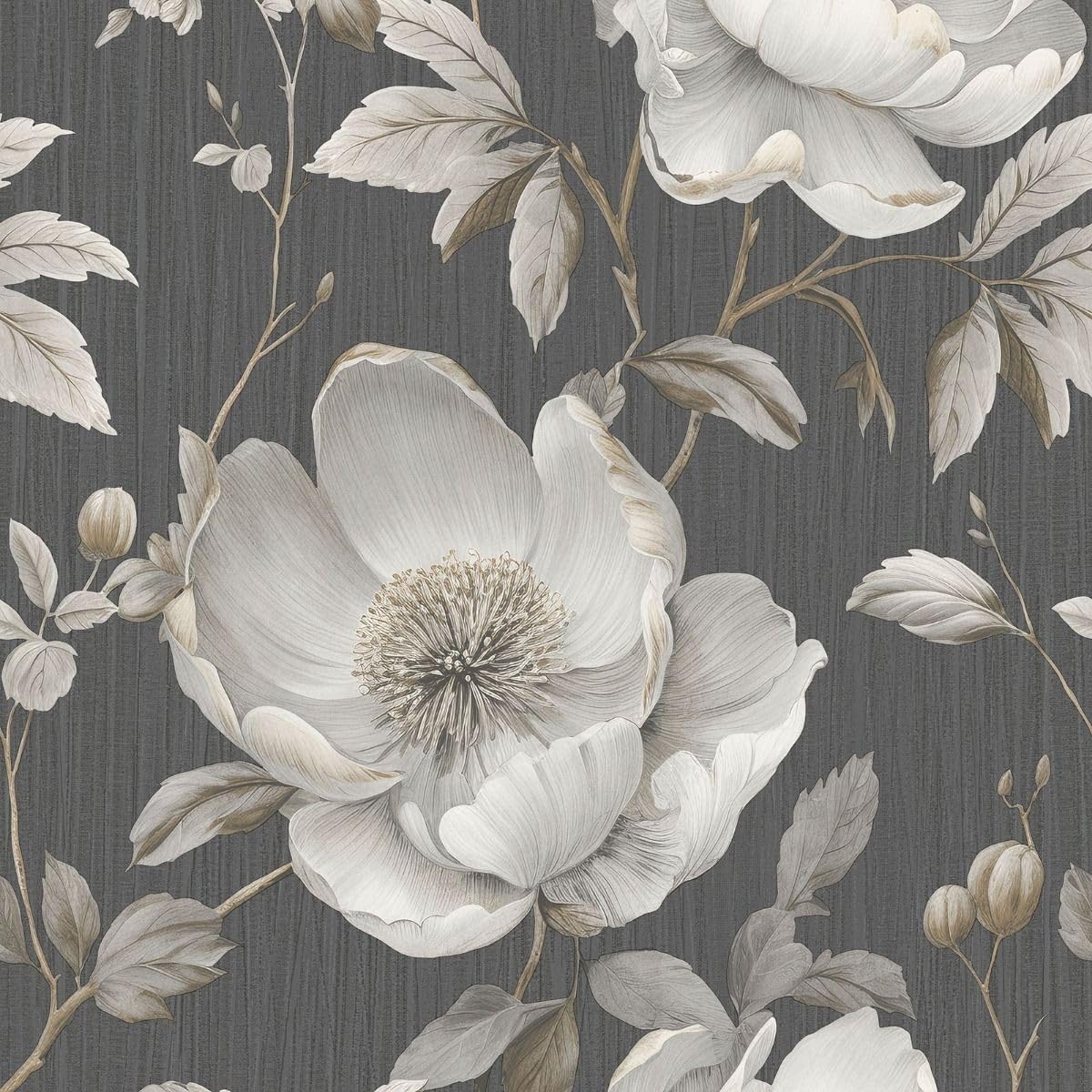 Rackhams Black Alethia Floral Wallpaper