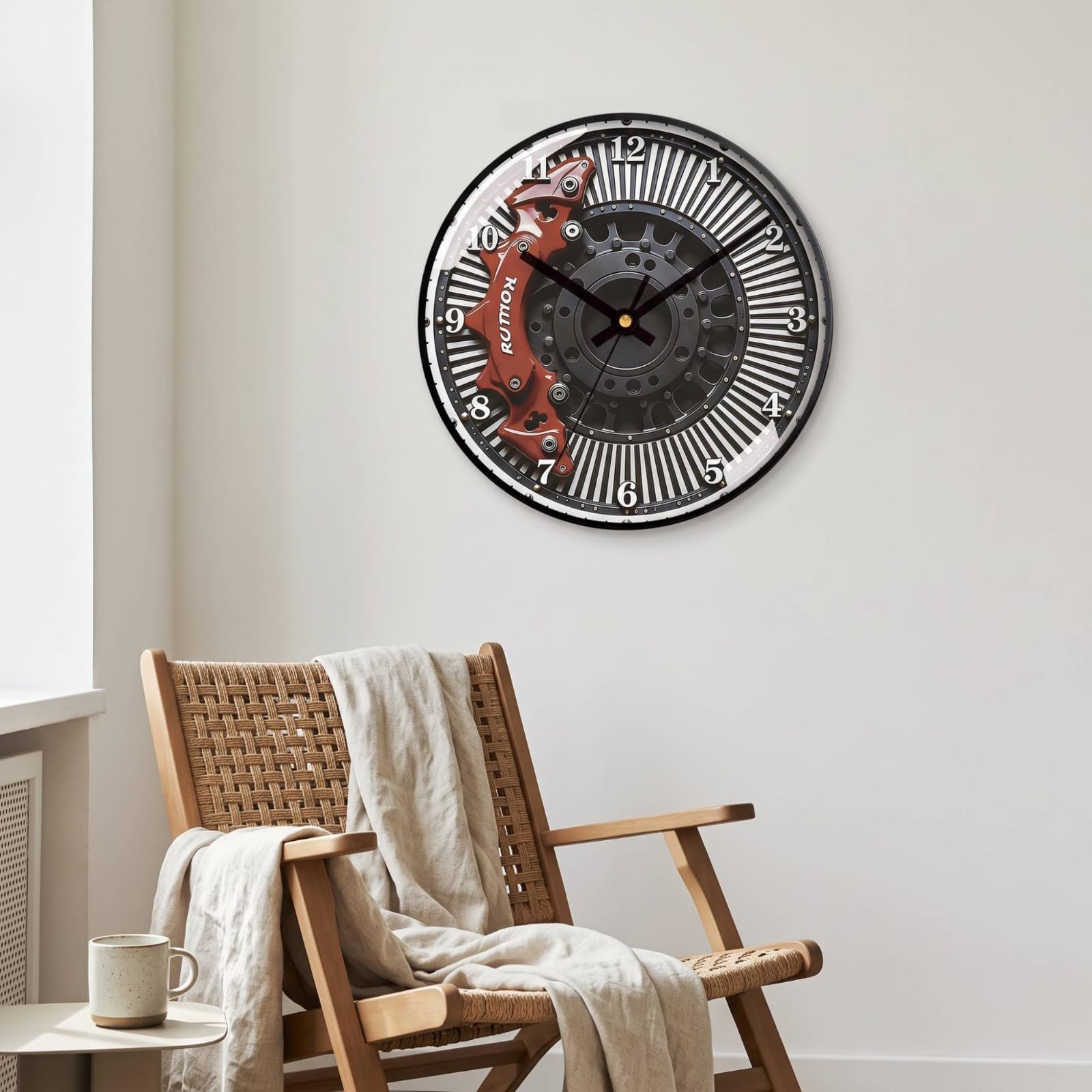 Orologio da Parete Rotondo con Design, 35cm 14 Pollici, Orologio Da Parete Industriale Con Design A Disco Freno, Cornice Nera, Modello 4