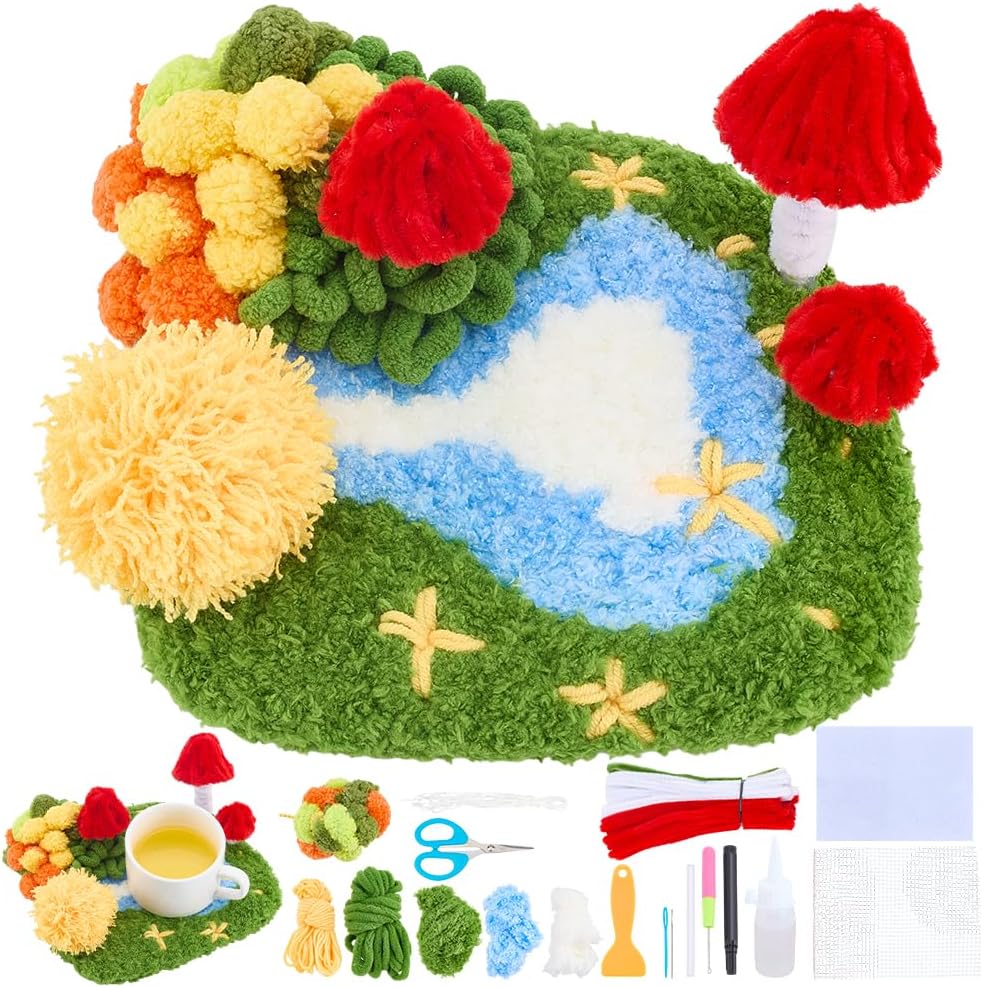 WEBEEDY Rug Hooking Coasters Kit Moss Latch Hook Coaster Kit Including Hook Mesh and Instruction for Adult Beginners, Moss Art Craft Punch Needle Rug Kits for Handmade Home Decor, 6.7x7.9Inch/17x20cm