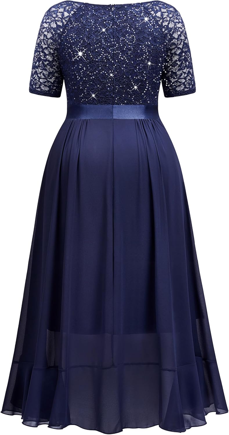 Knitee Women's Plus Size Sequin Lace Sweetheart Neck Ruffled Hemline Formal Evening Maxi Dresses - Image 6