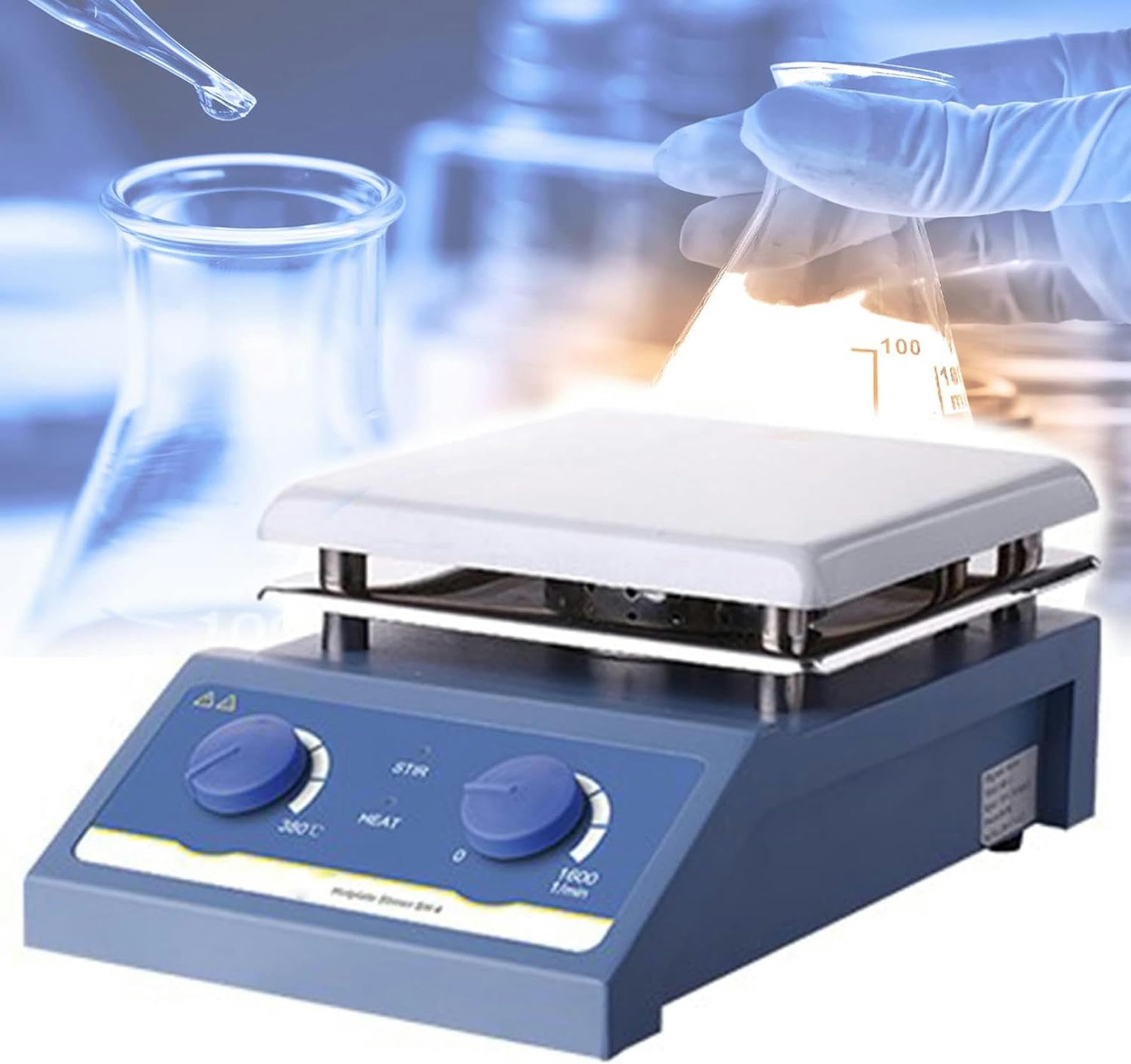 Sprzęt laboratoryjny podgrzewane mieszadło magnetyczne 1 L/3 l/5 l, podwójne pokrętło sterujące, prędkość: 0 do 1600 obr/min, płynna regulacja prędkości, HS-1 L/1 sztuka