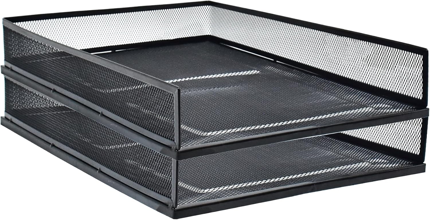 A3 Letter Case, Vertical & Horizontal, Deep, Mesh, Document Case, Desk Tray, 2 Tiers, Storage Rack, Office, Living Room Storage, Organization, Small Storage, Stackable, Durable, Stylish, White