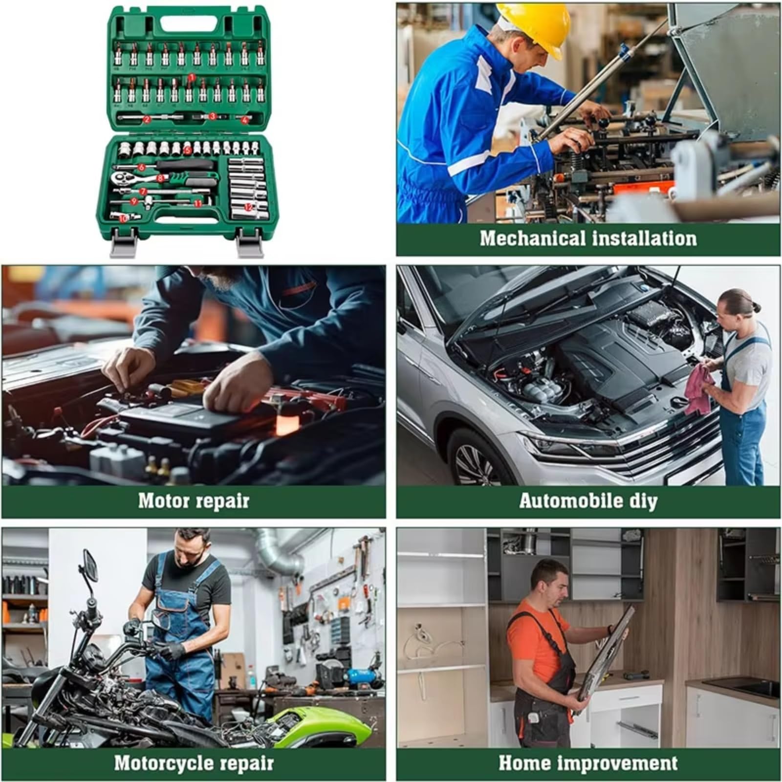 Maletín herramientas multiusos Juego De Llaves De Trinquete De 53 Uds. Enchufes De Trinquete Reversibles Kit De Reparación De Automóviles Para El Hogar Herramientas Manuales