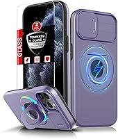Vista 15 de Funda magnética para iPhone 11 Pro compatible con carga inalámbrica MagSafe, con 2 protectores de pantalla, anillo kickstand de 360° integrado +
