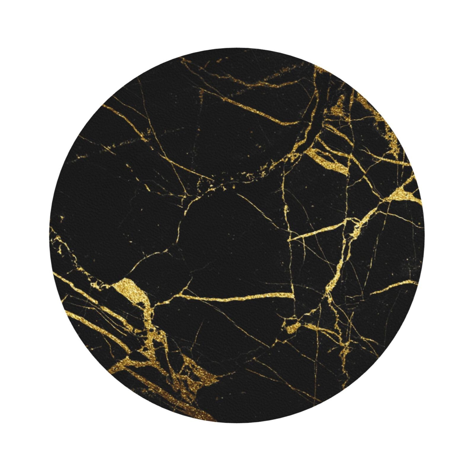 black and gold background PU Leather Coasters Set of 6 Round Drink Coasters