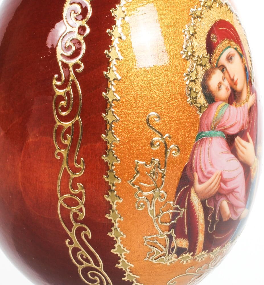 STP GOODS Handmade Wooden Lacquer Icon Egg on Stand (Our Lady of Vladimir 2)