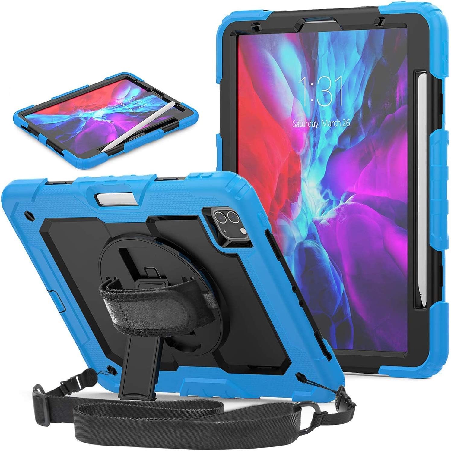 DuraSafe Cases for iPad PRO 12.9 3 4 5 6 [iPad Pro 12.9 6th 2022 5th 2021 4th 2020 3rd 2018 ] A2436 A2764 A2437 A2378 A2461 A2379 A1876 A2014 A1895 A2229 A2069 A2232 Kick Stand Rugged Case - Sky Blue