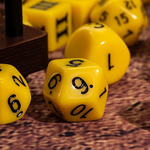 Miniatura 5 de Poludie Juego completo de 15 dados poliédricos DND D3-D100 D&D, dados D100 RPG para Calabozos y Dragones, RPG, juegos de mesa MTG (amarillo con