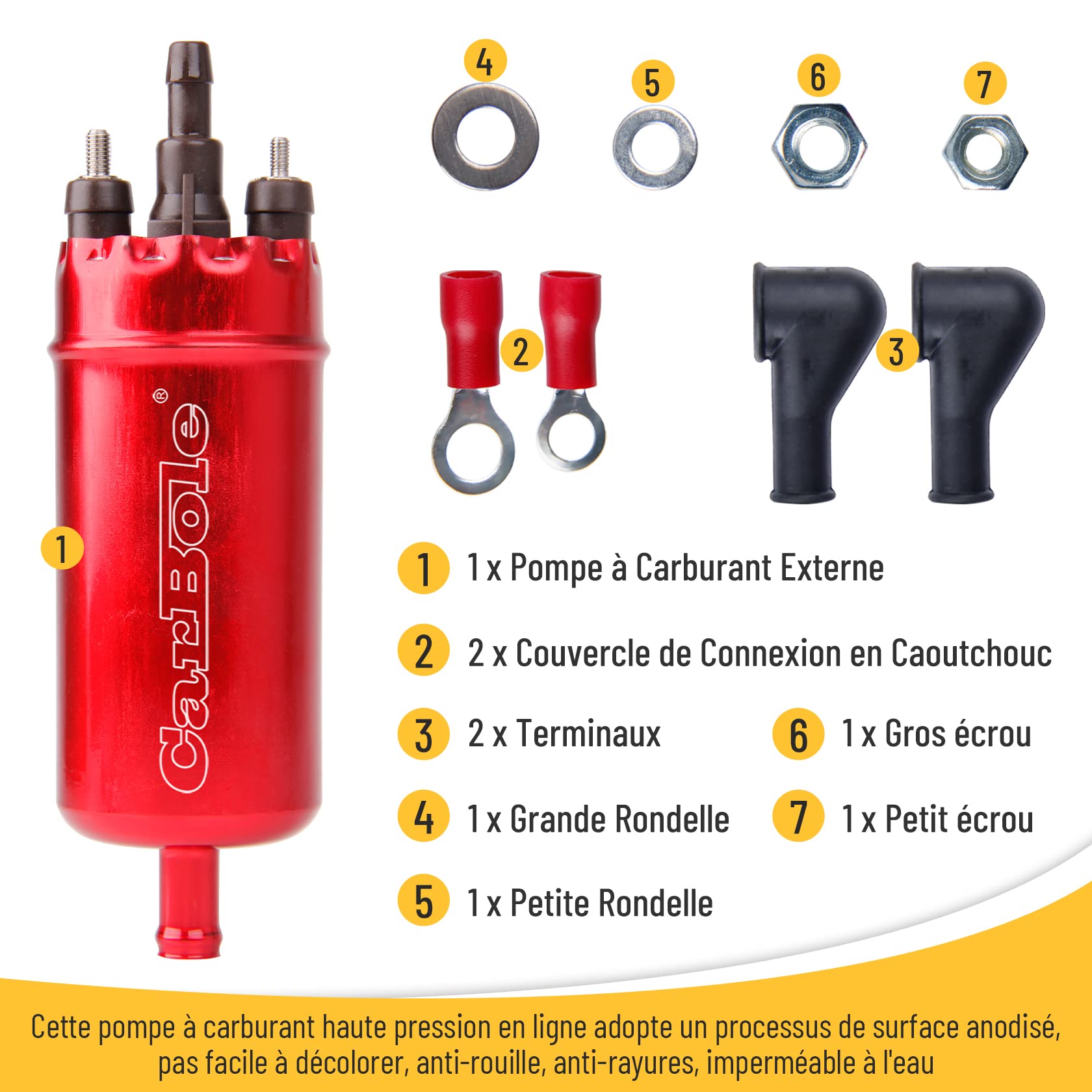 CarBole Pompe à Carburant en Ligne Électrique Externe 125 PSI, 12V, 250BHP | Essence Haute Pression pour Essence, Diesel, Remplacement de Plusieurs Numéros de Pièces, Rouge