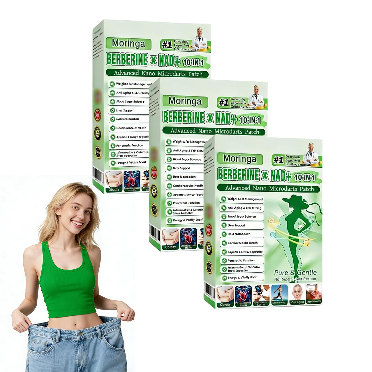 Berberine Patches,Moringa Patch,2026 New 10-in-1 Advanced Nano Microdarts Patch,Natural Body Firming Patchs for Women and Men,Comfortable Safe and Easy to Use for All Skin Types (6)