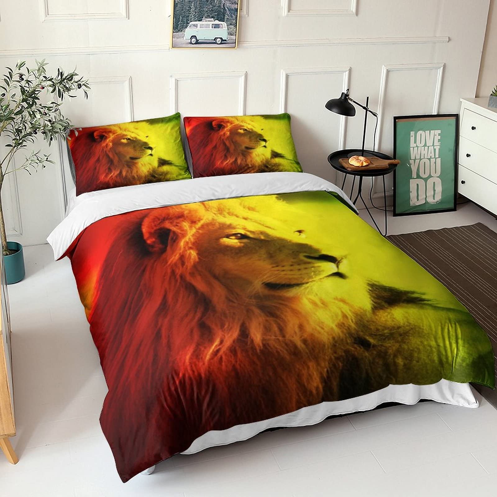 Ensemble de literie lion hypoallergénique 220x240 pour lit adulte et enfant